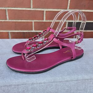 Cole Haan NikeAir Pink Patent Flat Sandals Rhinestones Size 7.5B EUC